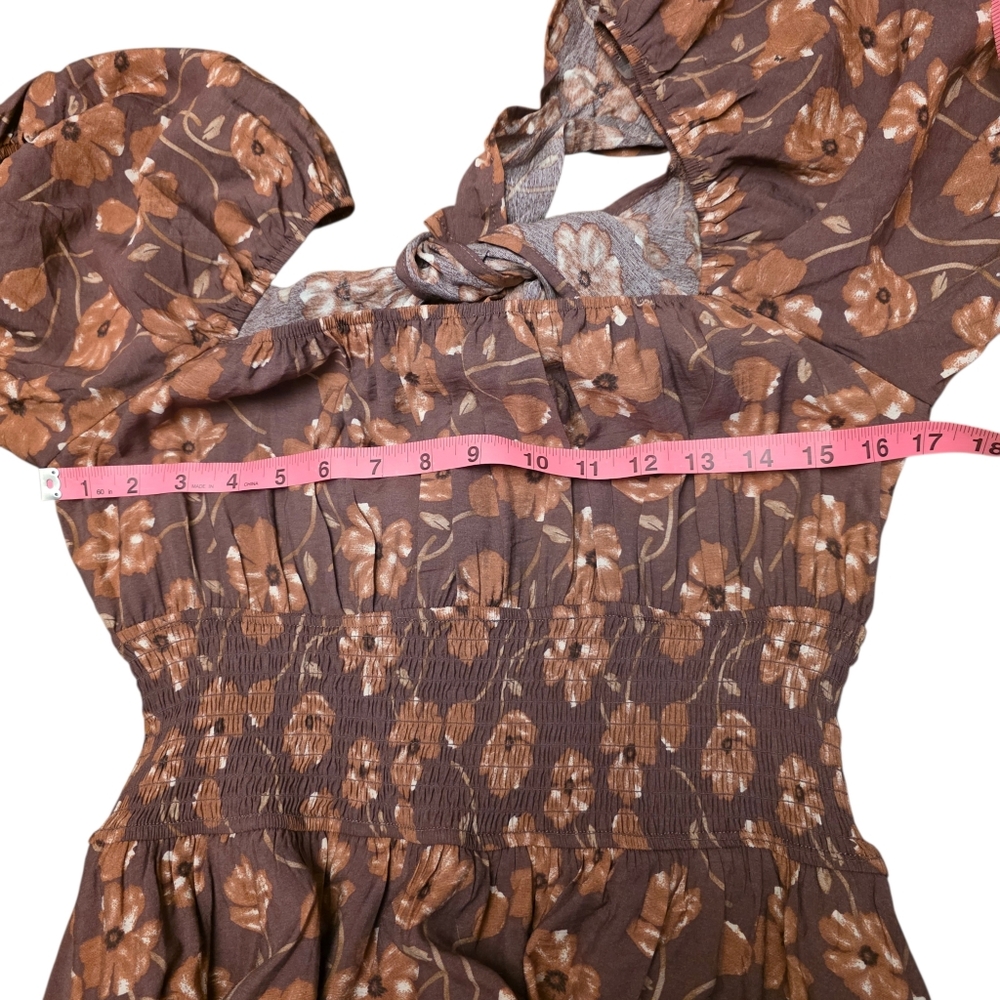 Floral Puff Sleeve Smocked Waist Midi Dress Size XL - Picture 7 of 12
